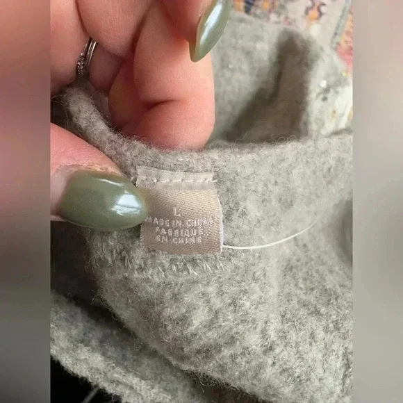 NWOT Anthropologie Knitted And Knotted Gray Gold Floral Wool Peplum Dress Large - Picture 8 of 8